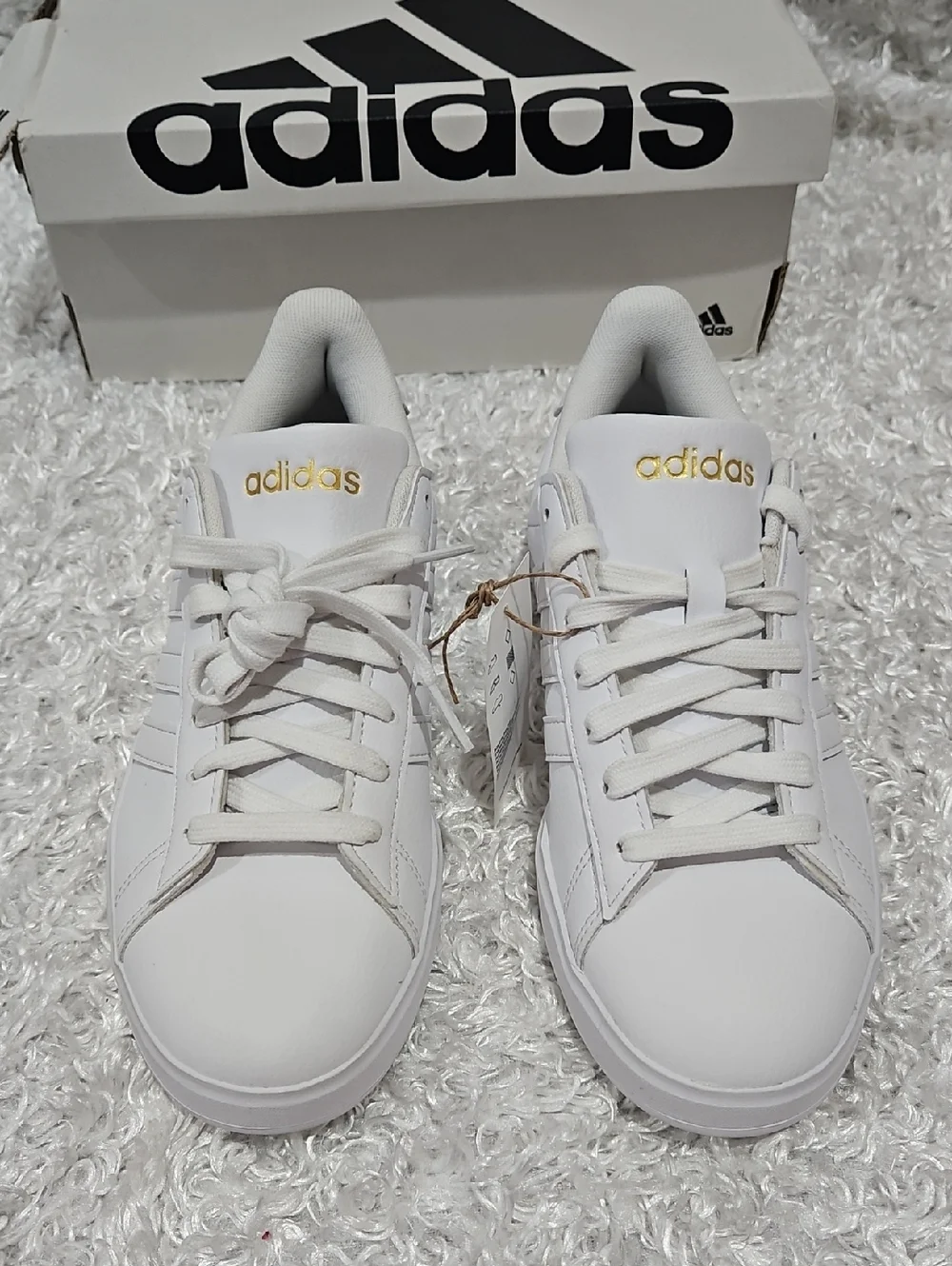 Adidas White Leather Grand Court Sleek White Sneakers - Picture 3 of 10